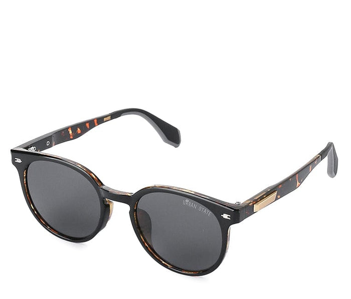 Polarized Plastic Frame Round Retro Sunglasses - Black Leopard
