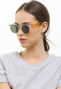 Polarized Plastic Frame Round Retro Sunglasses - Black Orange