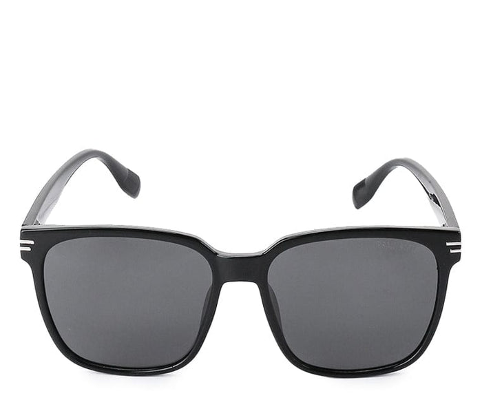 Polarized Plastic Frame Square Oversized Sunglasses - Black Glossy