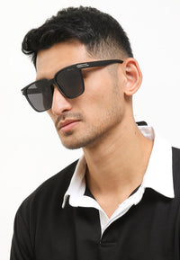 Polarized Plastic Frame Square Oversized Sunglasses - Black Matte