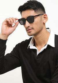 Polarized Plastic Frame Square Retro Sunglasses - Black Black