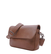 Distressed Leather Cityform Crossbody Pouch Bag - Camel