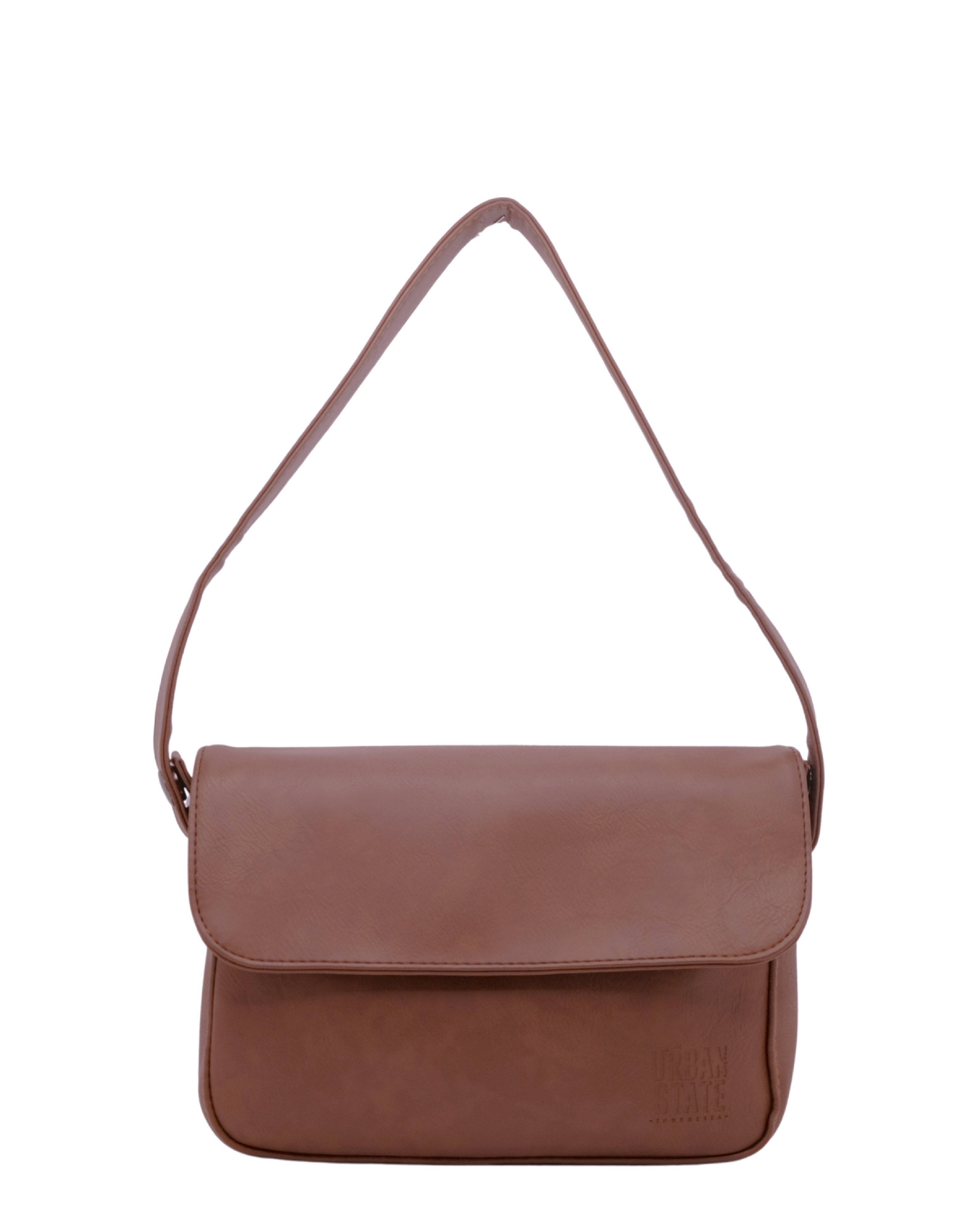 Distressed Leather Cityform Crossbody Pouch Bag - Camel