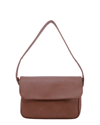 Distressed Leather Cityform Crossbody Pouch Bag - Camel