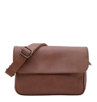 Distressed Leather Cityform Crossbody Pouch Bag - Camel