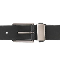Rounded Classic Pin Buckle Top Grain Leather Belt - Black