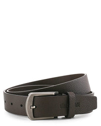 Rounded Classic Pin Buckle Top Grain Leather Belt - Brown