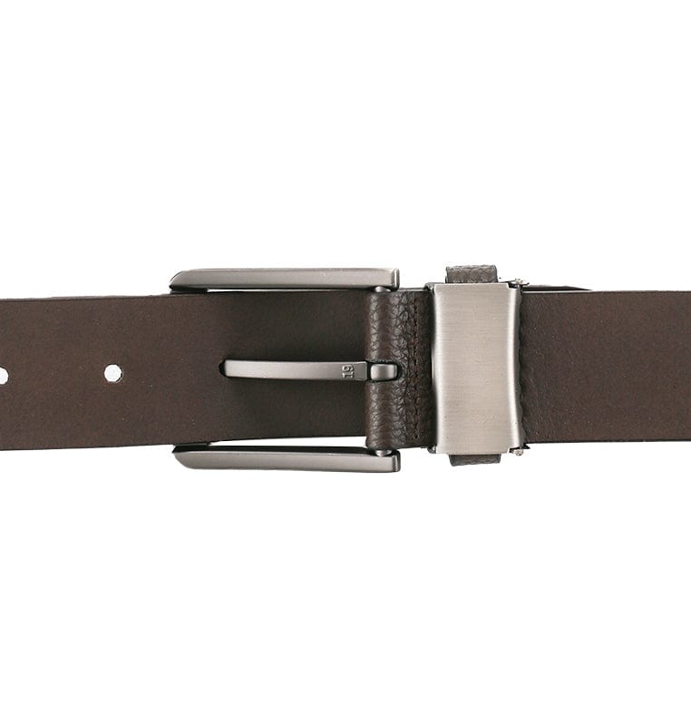 Rounded Classic Pin Buckle Top Grain Leather Belt - Brown