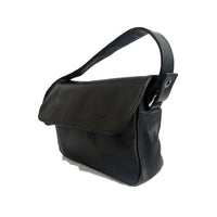 Distressed Leather Cityform Crossbody Pouch Bag - Black