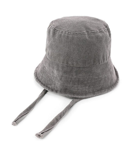 Tie-Back Canvas Bucket Hat - Grey