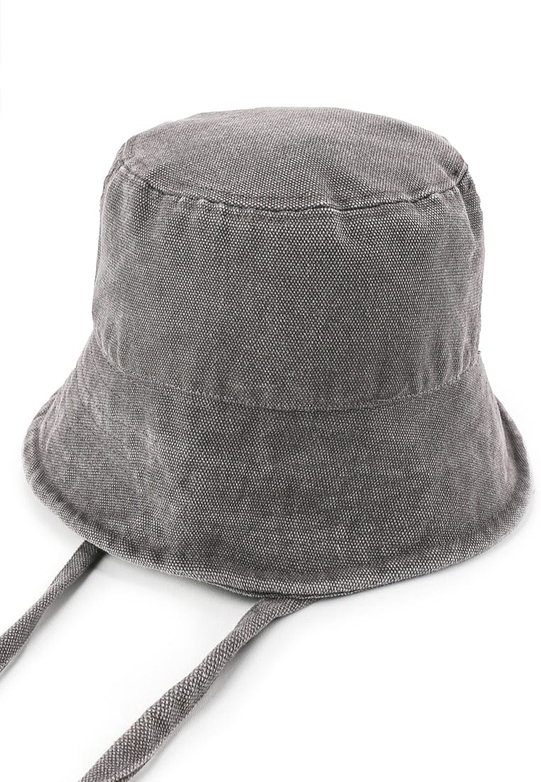 Tie-Back Canvas Bucket Hat - Grey