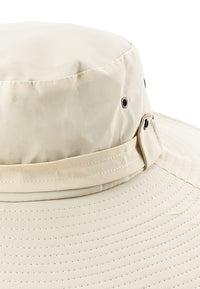Windproof Wide Brim Bucket Hat with String - Cream