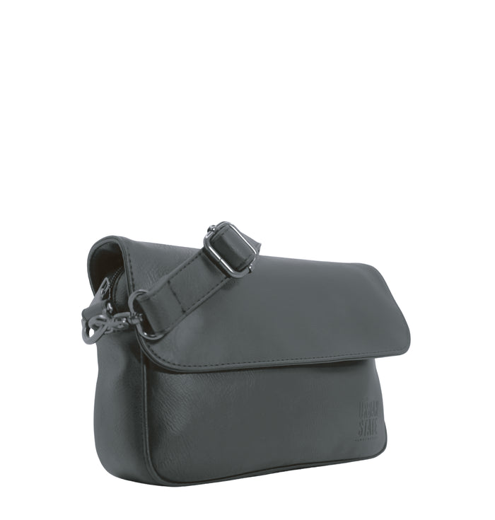 Distressed Leather Cityform Crossbody Pouch Bag - Black