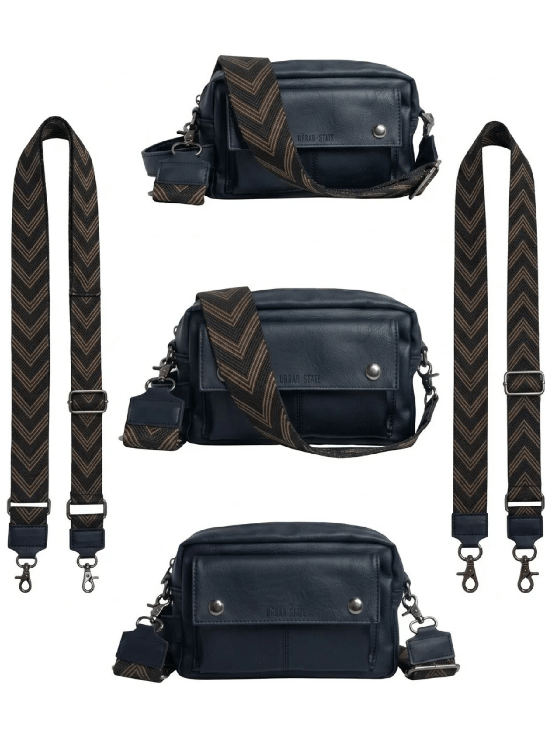 Chevron Tali Strap Tas - Adjustable Bag Shoulder Strap - Black Brown