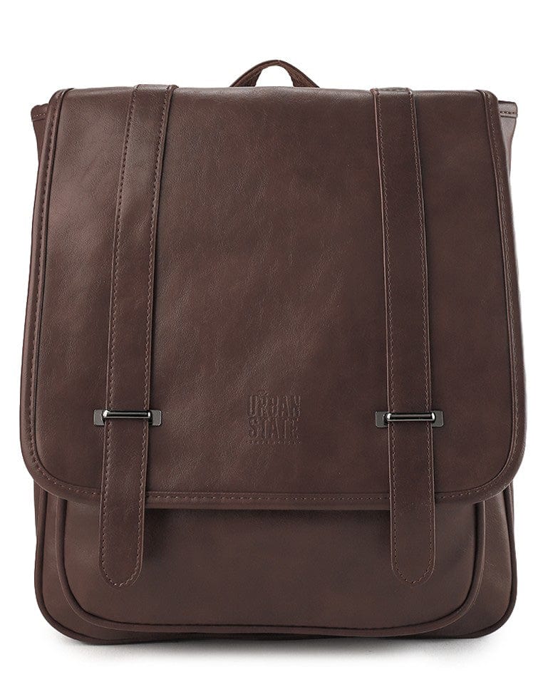 Distressed Leather Commuter Messenger Backpack - Dark Brown