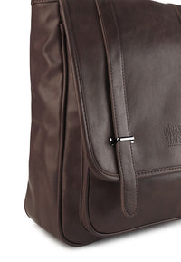 Distressed Leather Commuter Messenger Backpack - Dark Brown
