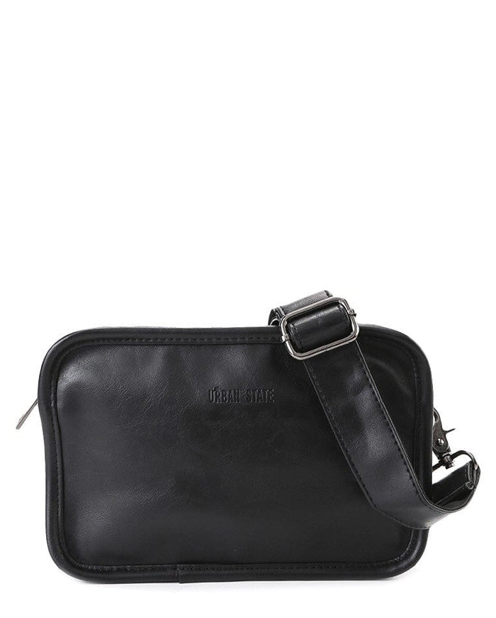 Distressed Leather Commuter Crossbody Bag - Black