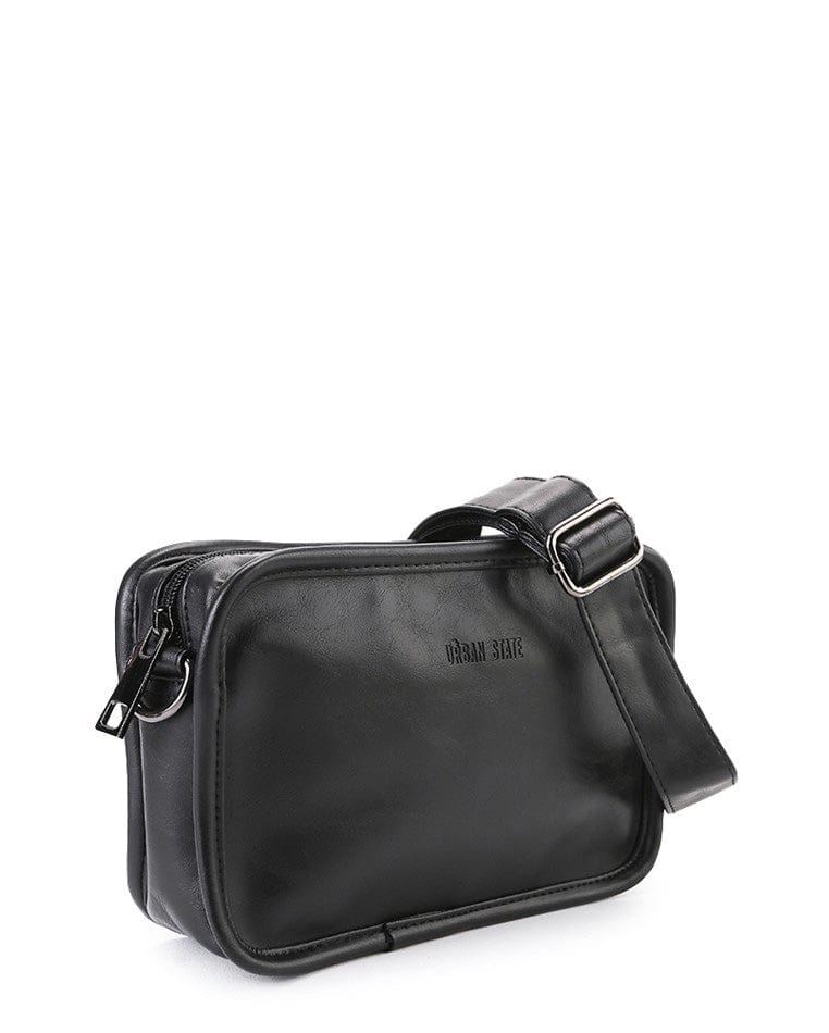 Distressed Leather Commuter Crossbody Bag - Black