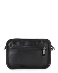 Distressed Leather Commuter Crossbody Bag - Black