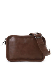 Distressed Leather Commuter Crossbody Bag - Camel