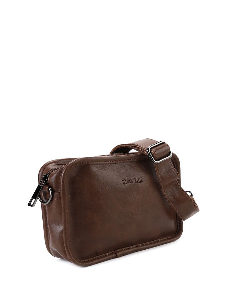 Distressed Leather Commuter Crossbody Bag - Camel
