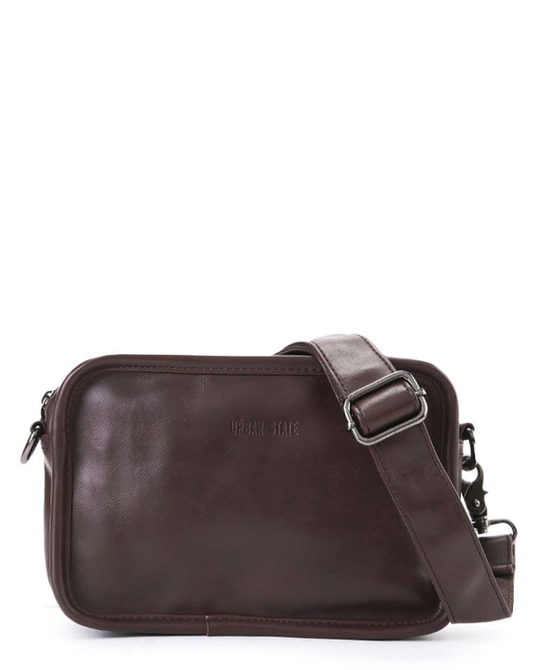 Distressed Leather Commuter Crossbody Bag Dark Brown