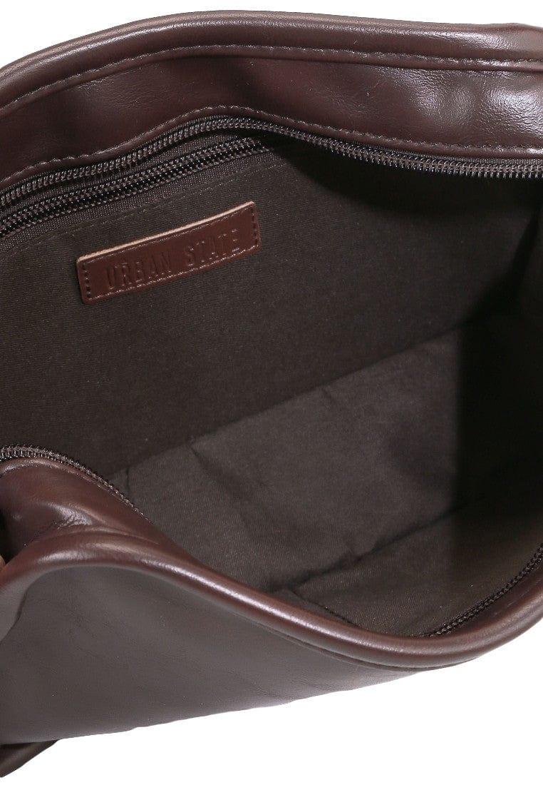 Distressed Leather Commuter Crossbody Bag - Dark Brown