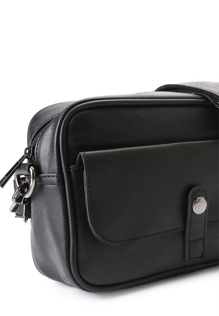 Distressed Leather Nomad Crossbody Bag - Black