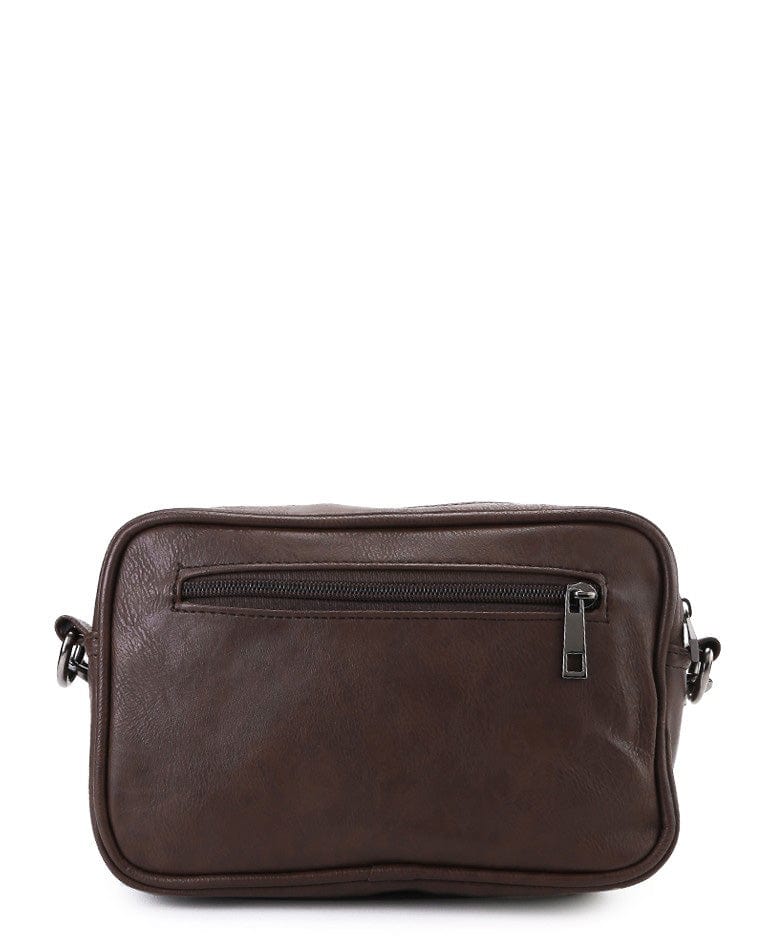 Distressed Leather Nomad Crossbody Bag - Dark Brown