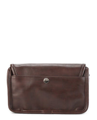 Distressed Leather Button Flap Crossbody Bag - Dark Brown