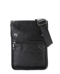 Distressed Leather Commuter Pouch Bag - Black
