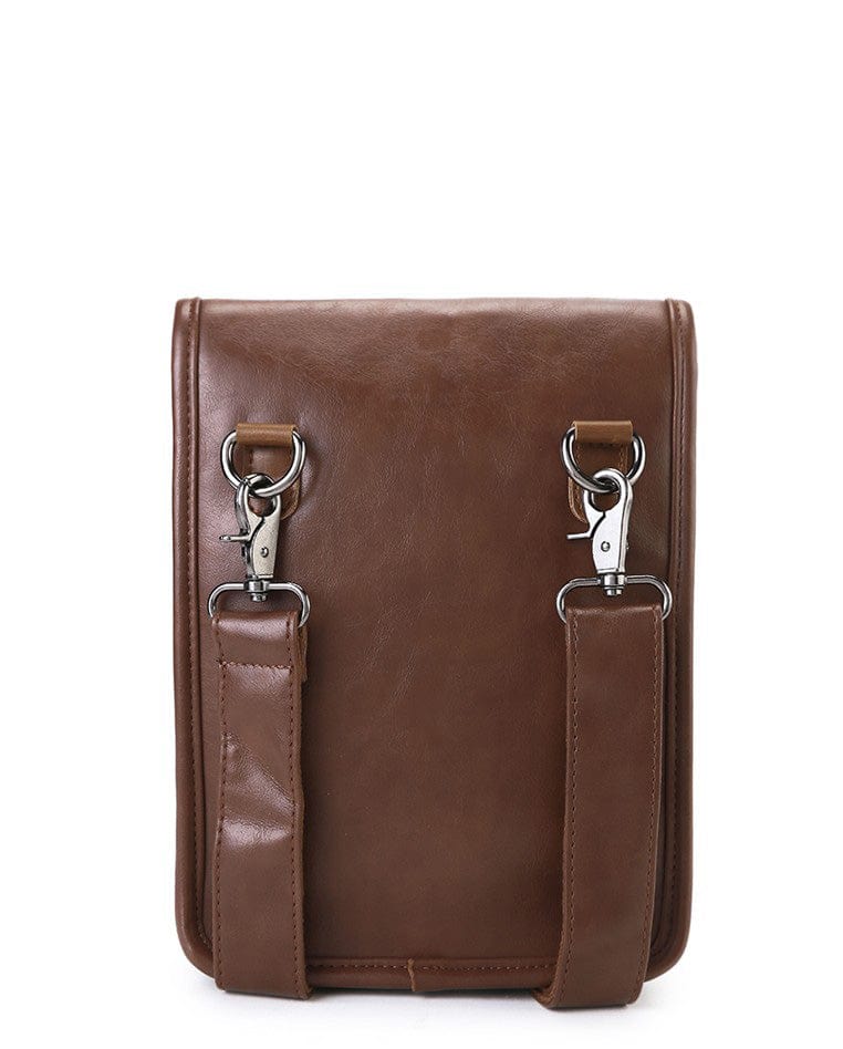 Distressed Leather Commuter Pouch Bag - Camel