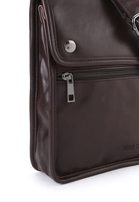 Distressed Leather Commuter Pouch Bag - Dark Brown