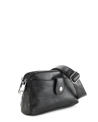 Distressed Leather Legacy Crossbody Pouch Bag - Black