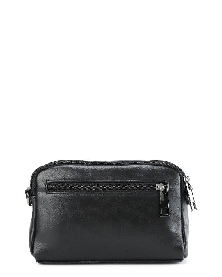 Distressed Leather Legacy Crossbody Pouch Bag - Black