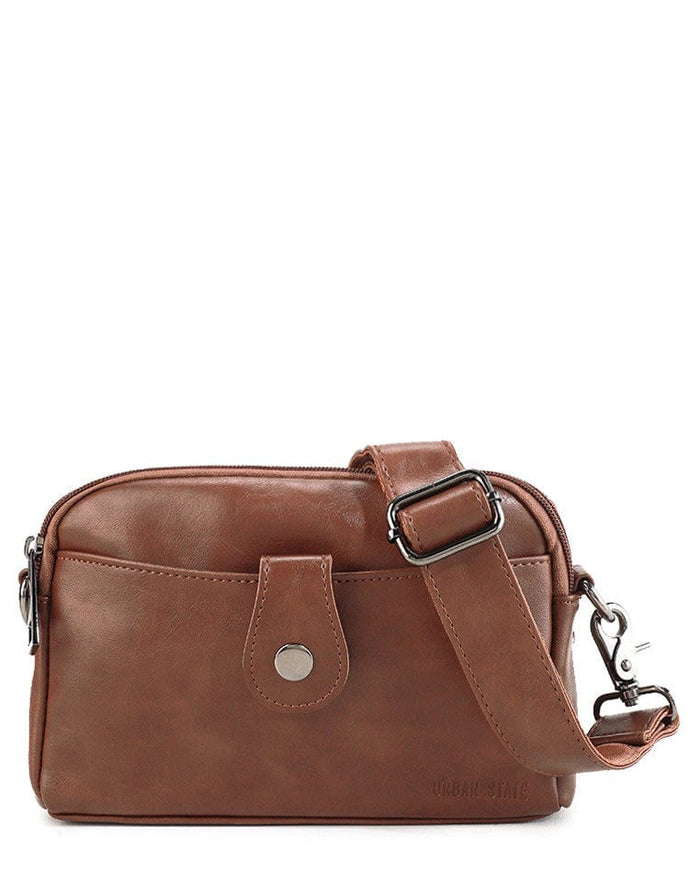 Distressed Leather Legacy Crossbody Pouch Bag - Camel