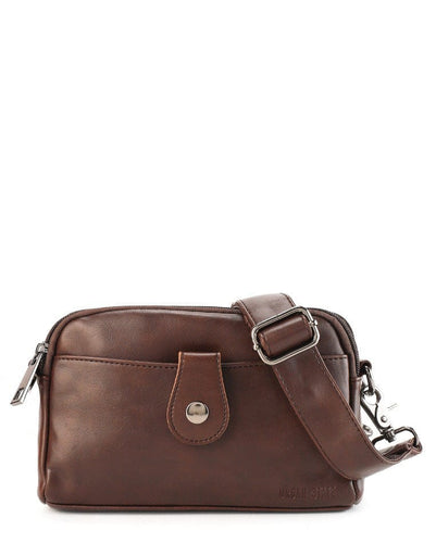 Distressed Leather Legacy Crossbody Pouch Bag - Dark Brown