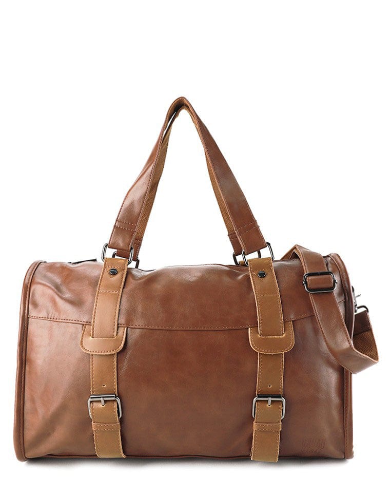 Distressed Leather Nomad Duffel Bag - Camel
