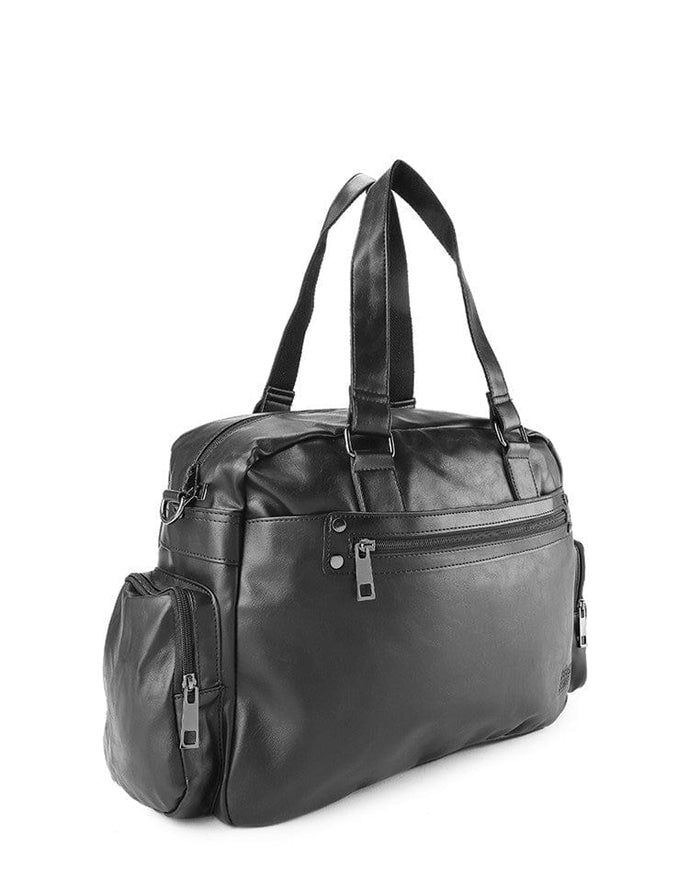 Distressed Leather Commuter Duffel Bag - Black