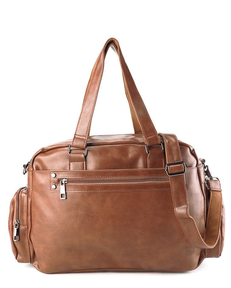 Distressed Leather Commuter Duffel Bag - Camel