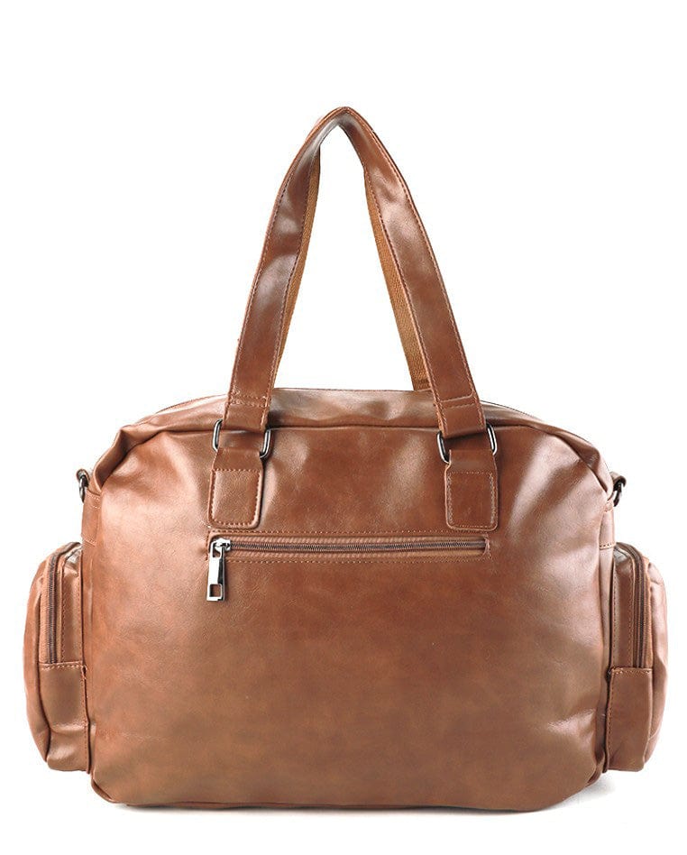 Distressed Leather Commuter Duffel Bag - Camel