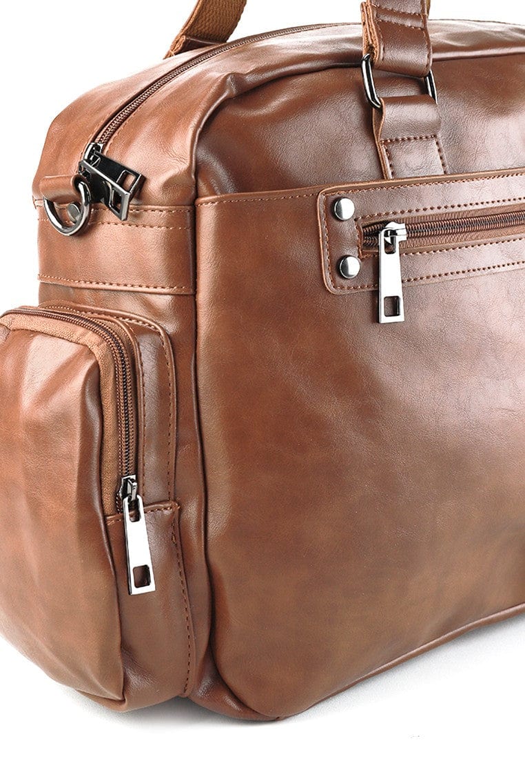 Distressed Leather Commuter Duffel Bag - Camel