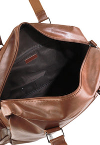 Distressed Leather Commuter Duffel Bag - Camel