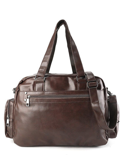 Distressed Leather Commuter Duffel Bag - Dark Brown