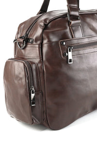 Distressed Leather Commuter Duffel Bag - Dark Brown