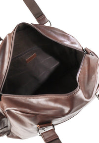 Distressed Leather Commuter Duffel Bag - Dark Brown