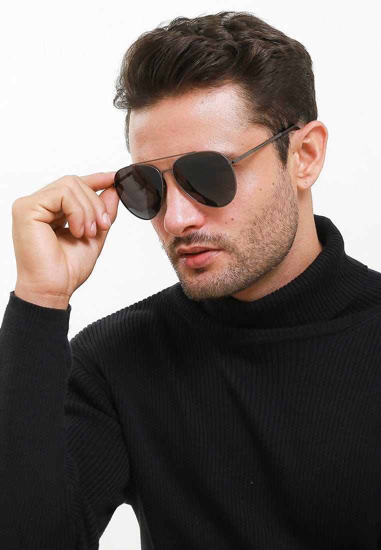 Polarized Metal Frame Le Major Aviator Sunglasses - Black Silver