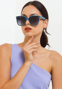 Polarized Plastic Frame Kelly Square Sunglasses - Black Blue