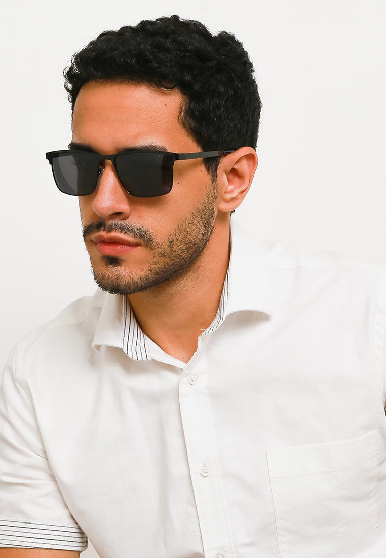Polarized Metal Frame Hunter Square Sunglasses - Black Black