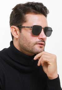 Polarized Metal Frame Prospec Square Sunglasses - Black Silver